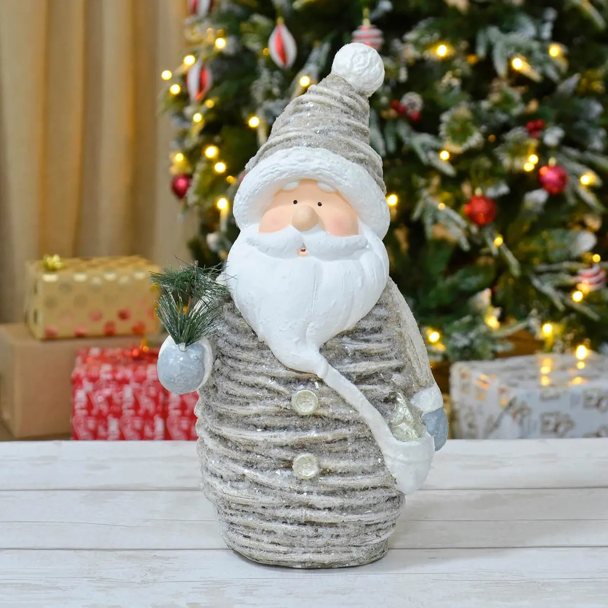 Christmas Figure Decoration Ceramic Pine Branch Rustic 45Cm 1