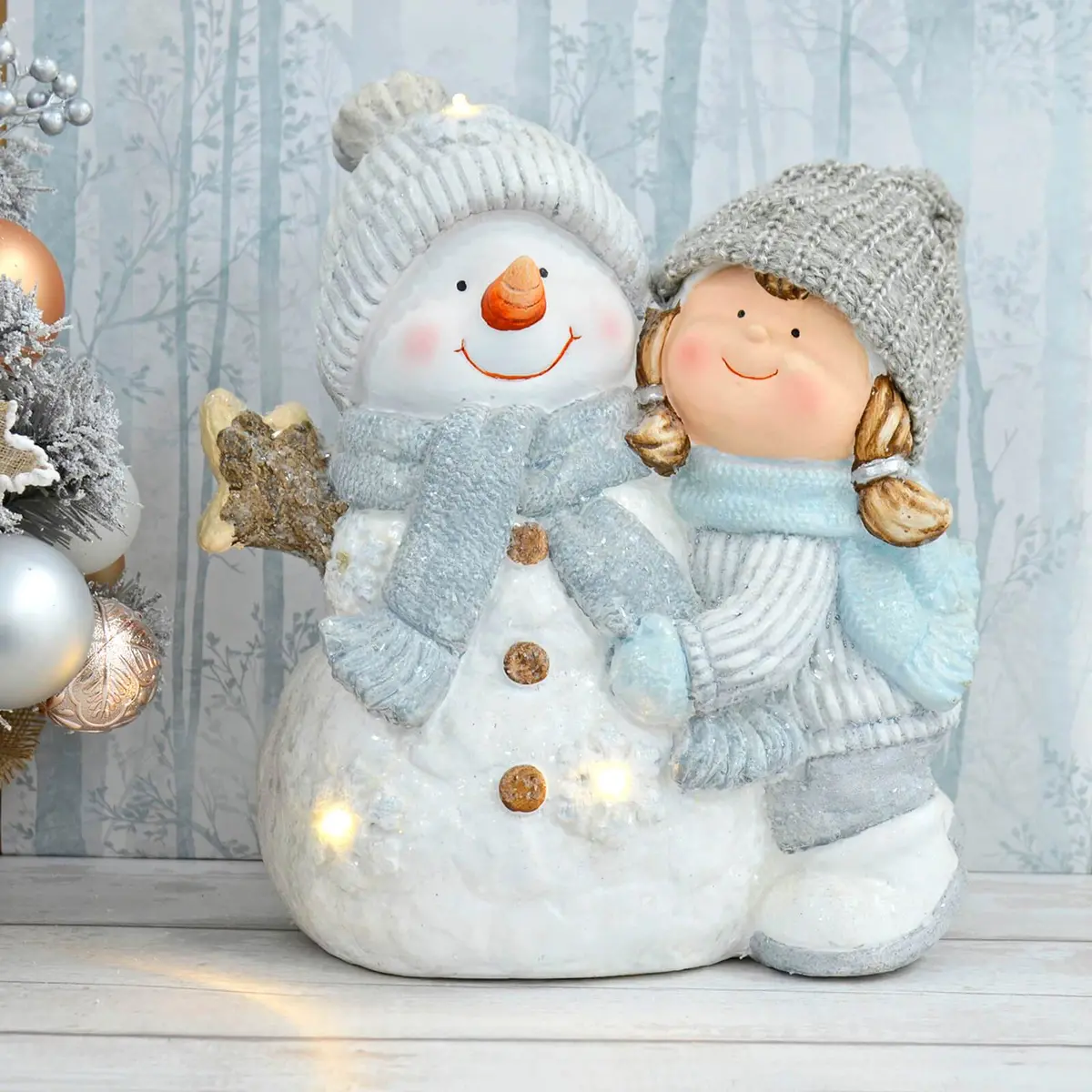 Light Up Christmas Decoration Snowman Child Ceramic Figure 37Cm 2