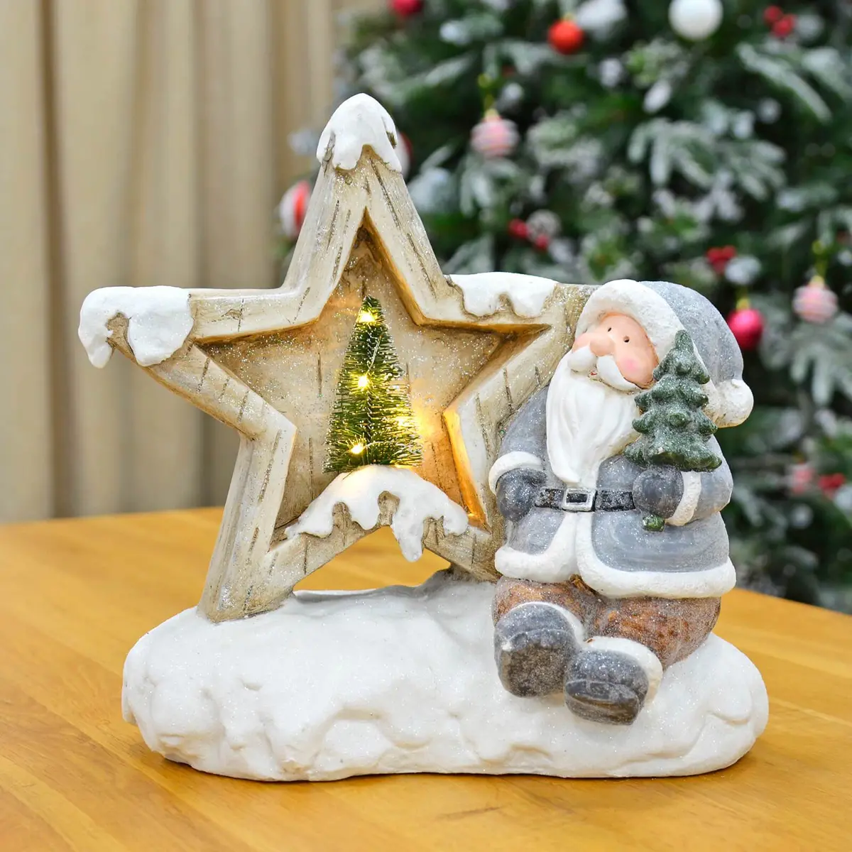 Large Light Up Star Christmas Decoration Led Ceramic Santa Snowman 1