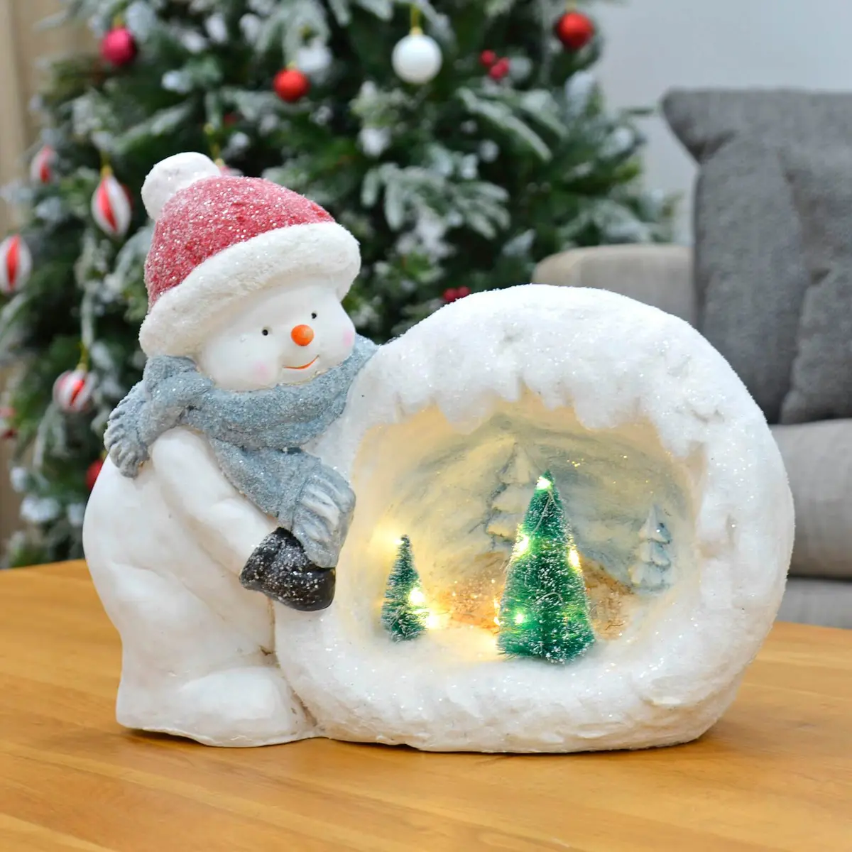 Large Light Up Snowball Christmas Decoration Snowman Ceramic 41Cm 1