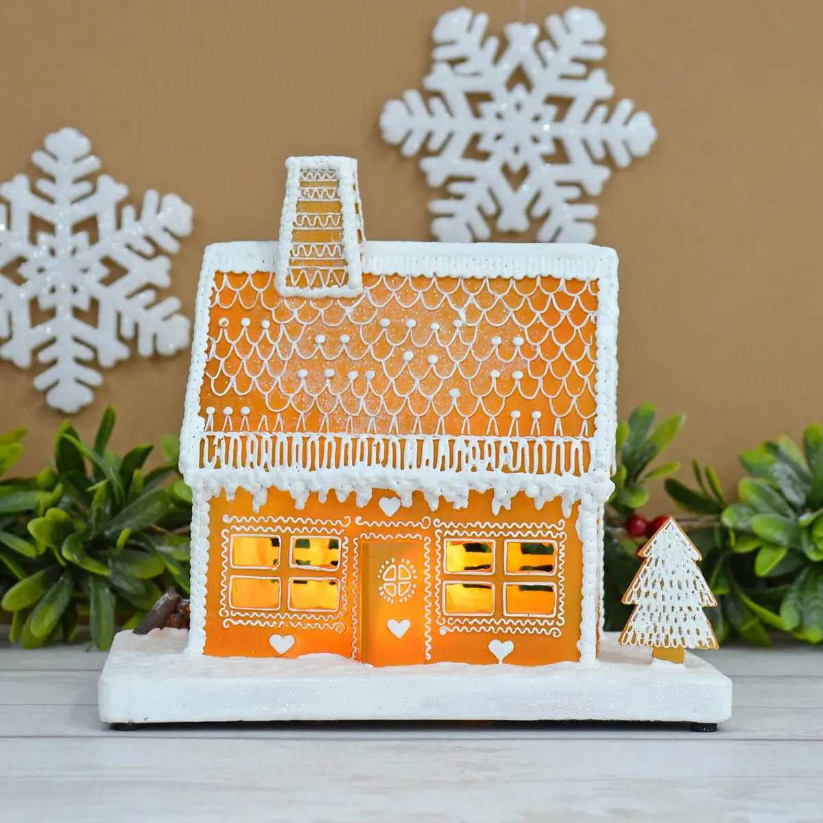 Light Up Gingerbread House Christmas Ornament Yellow Leds 25Cm 1