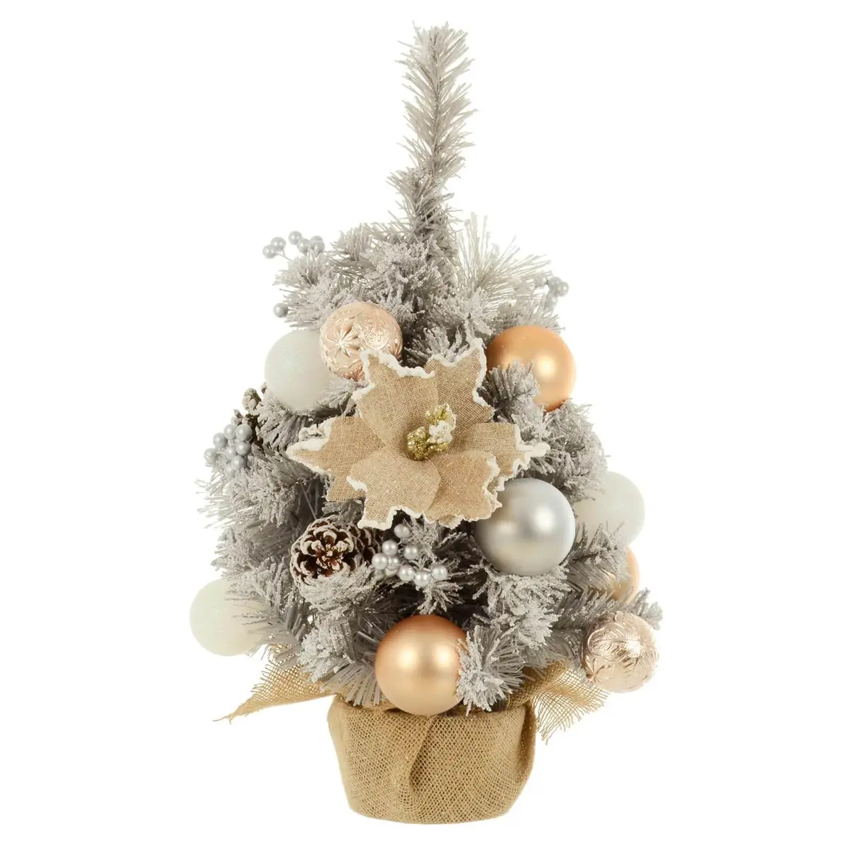 60Cm Snowy Grey Xmas Mini Tree With Gold/Silver Decorations 1