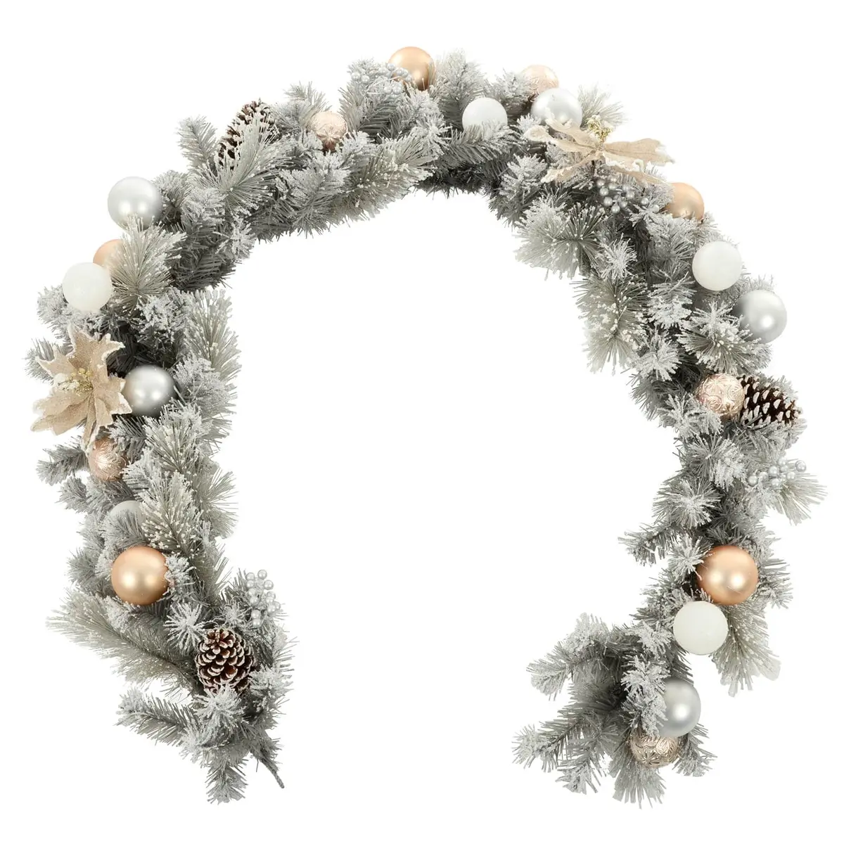180Cm Snowy Garland Grey With Gold/Silver Decorations 1