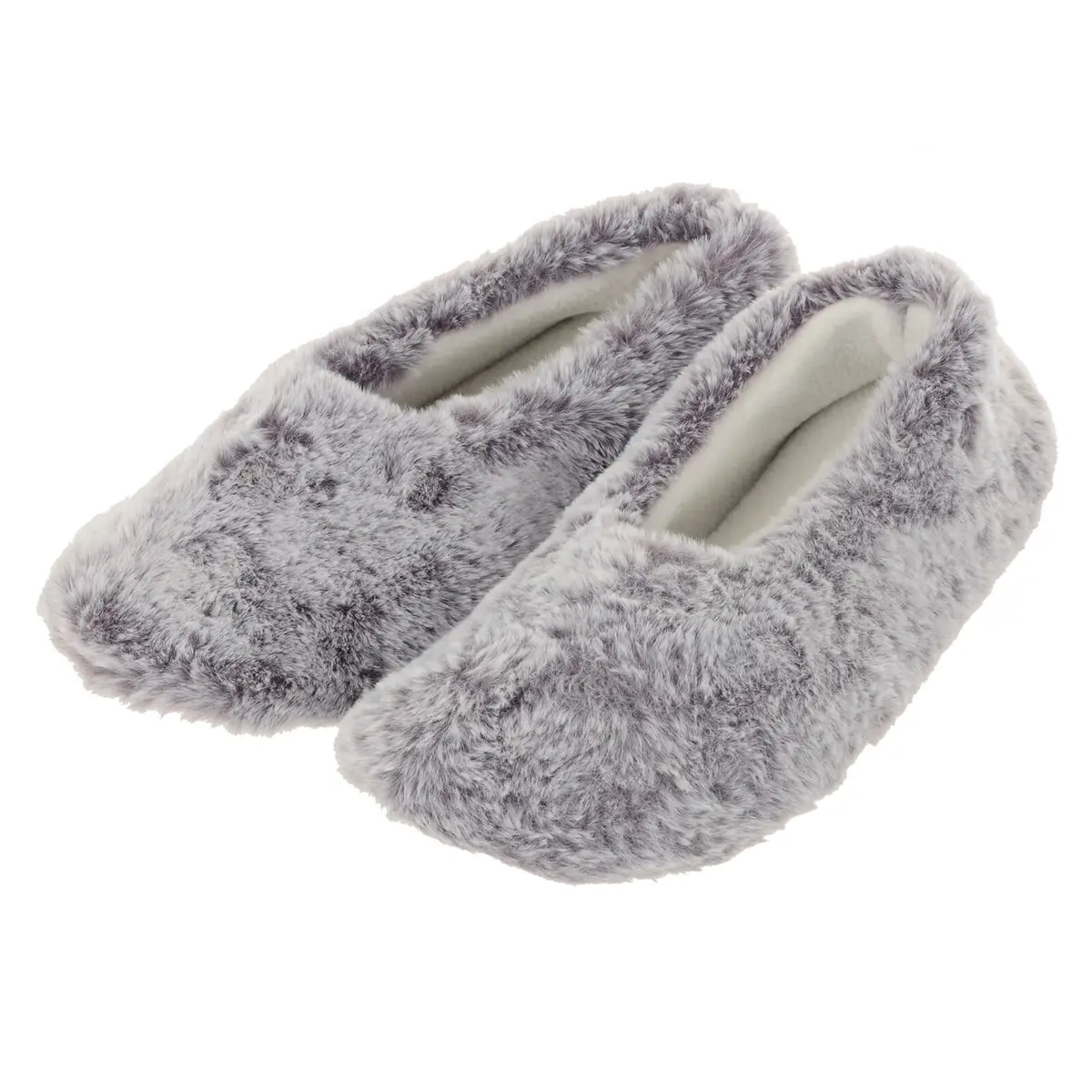 Womens Ballet Slippers Slippers Grey Faux Fur Non Slip - Natalia 1