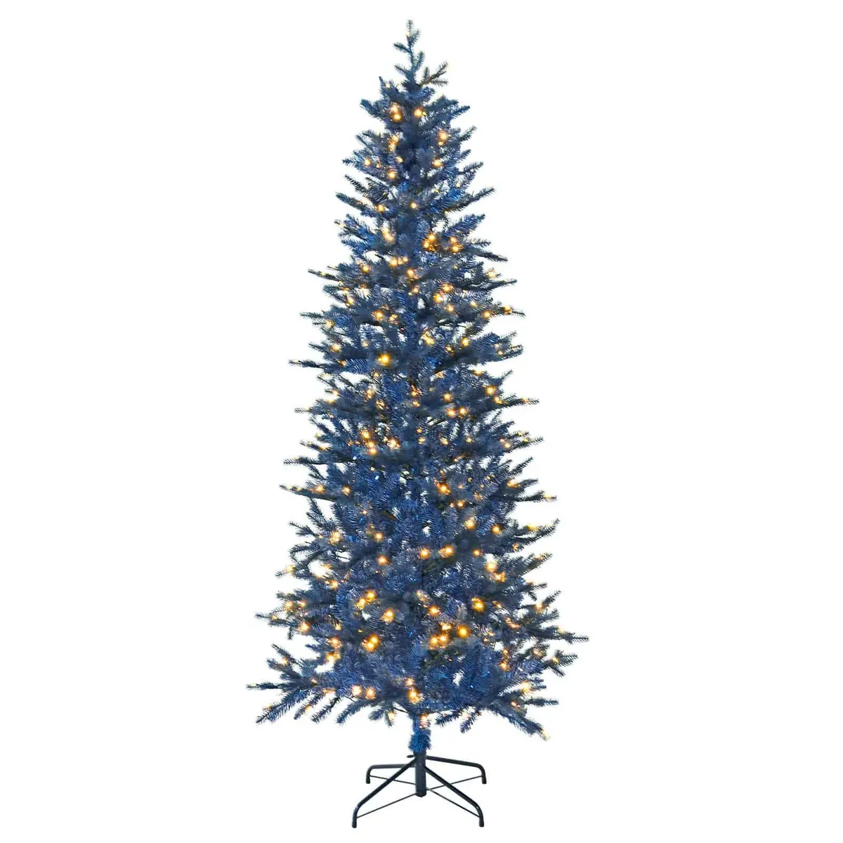 6Ft 7Ft Pre Lit Slim Navy Blue Christmas Tree Warm White Lights 1