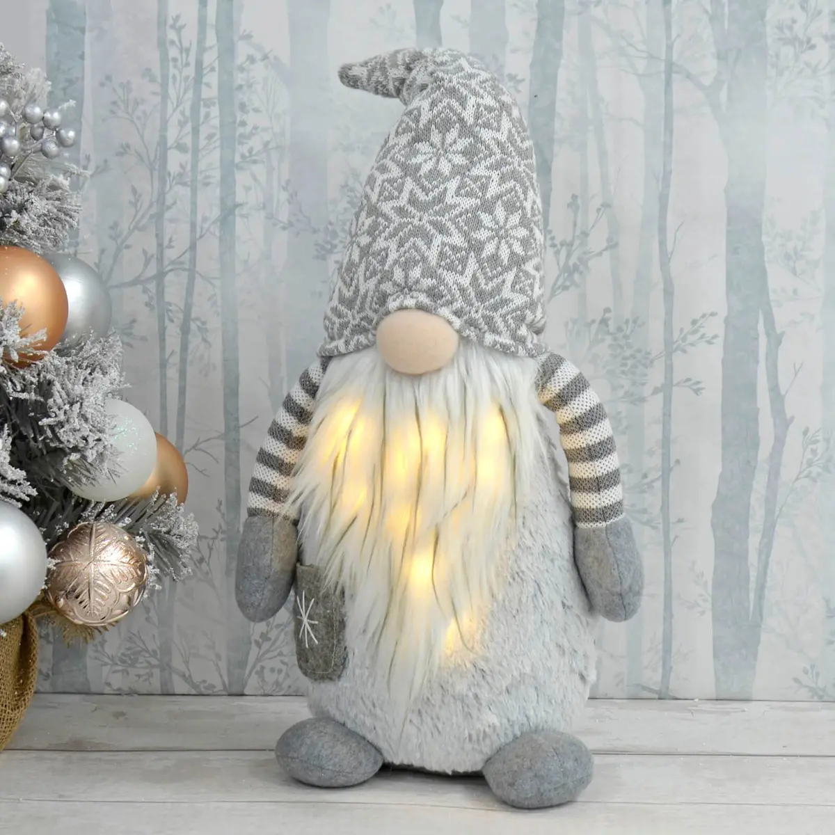 Light Up Fabric Gonk Grey White Christmas Decoration 50Cm 1
