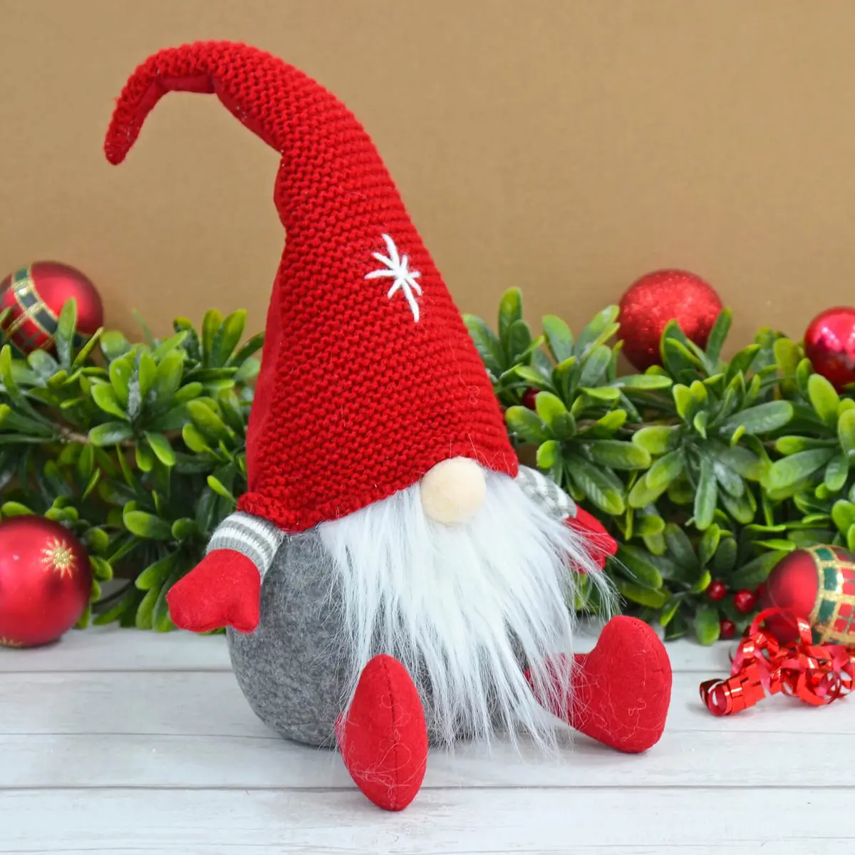 Sitting Gonk Fabric Christmas Figure Decoration Red Grey 38Cm 1