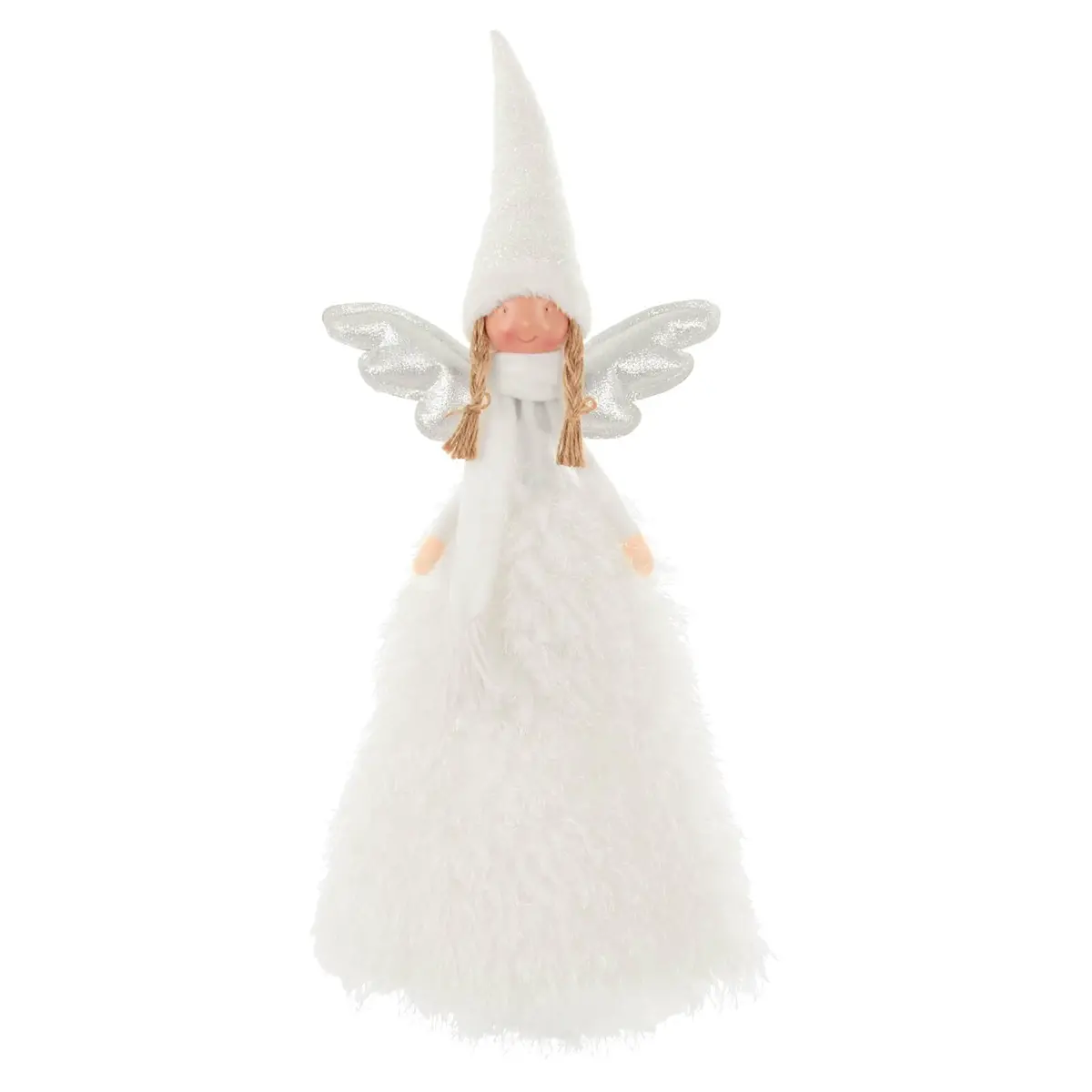 Fabric Christmas Tree Fairy Topper White Silver Long Robe 55Cm 1