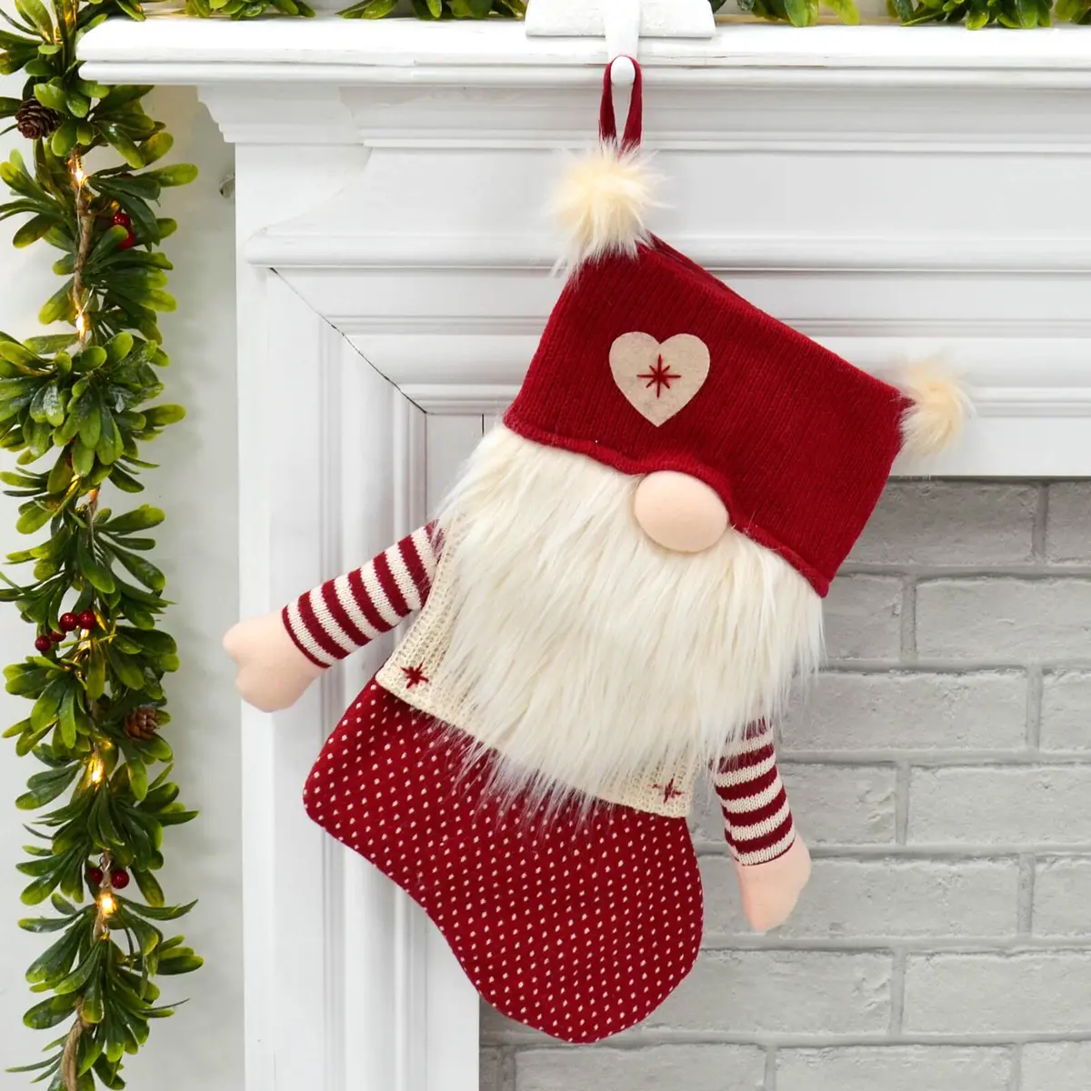 54Cm Gonk Christmas Stocking Arms Beard Pom Poms Grey Red 1