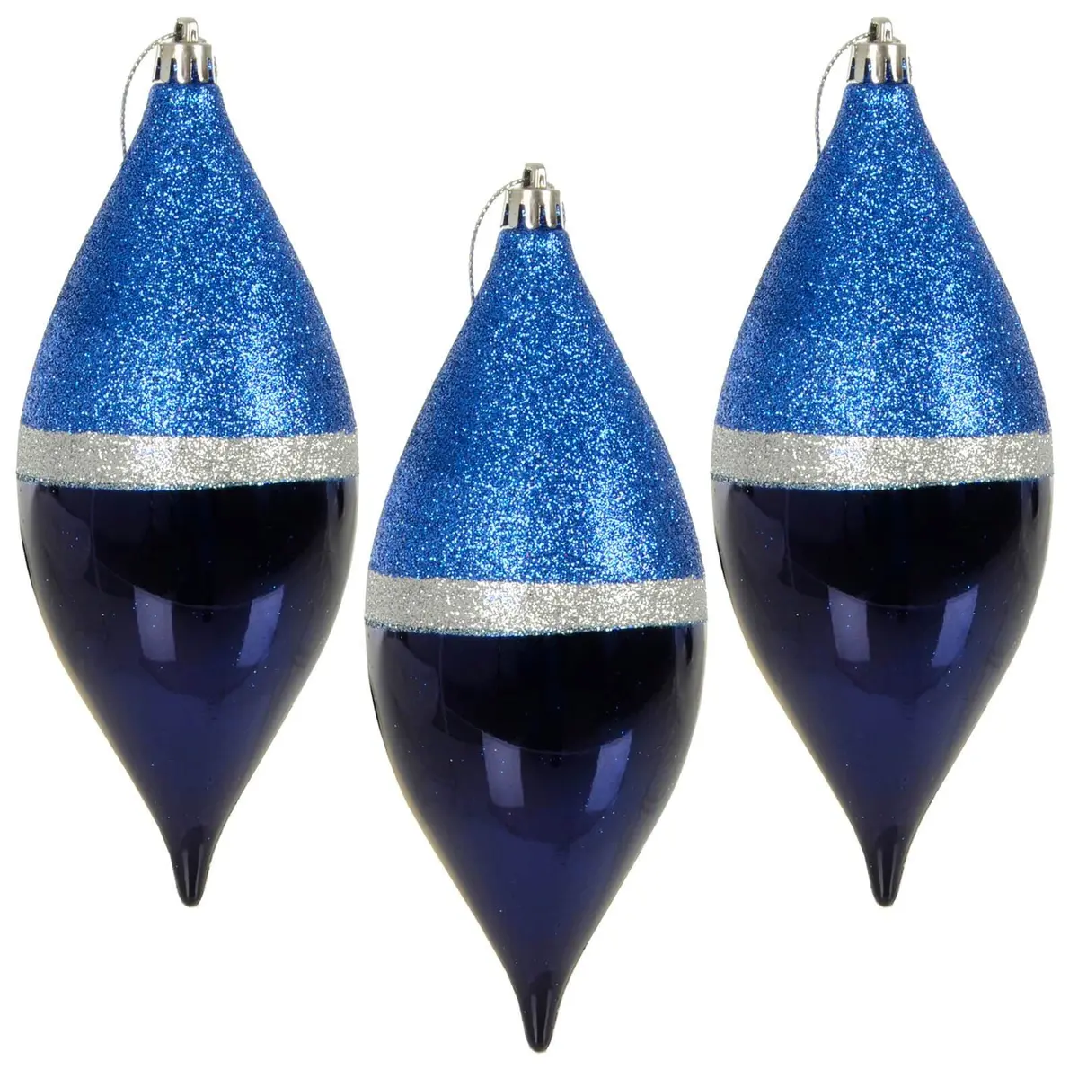 3Pk Large Teardrop Christmas Tree Baubles 18Cm Navy Silver 1