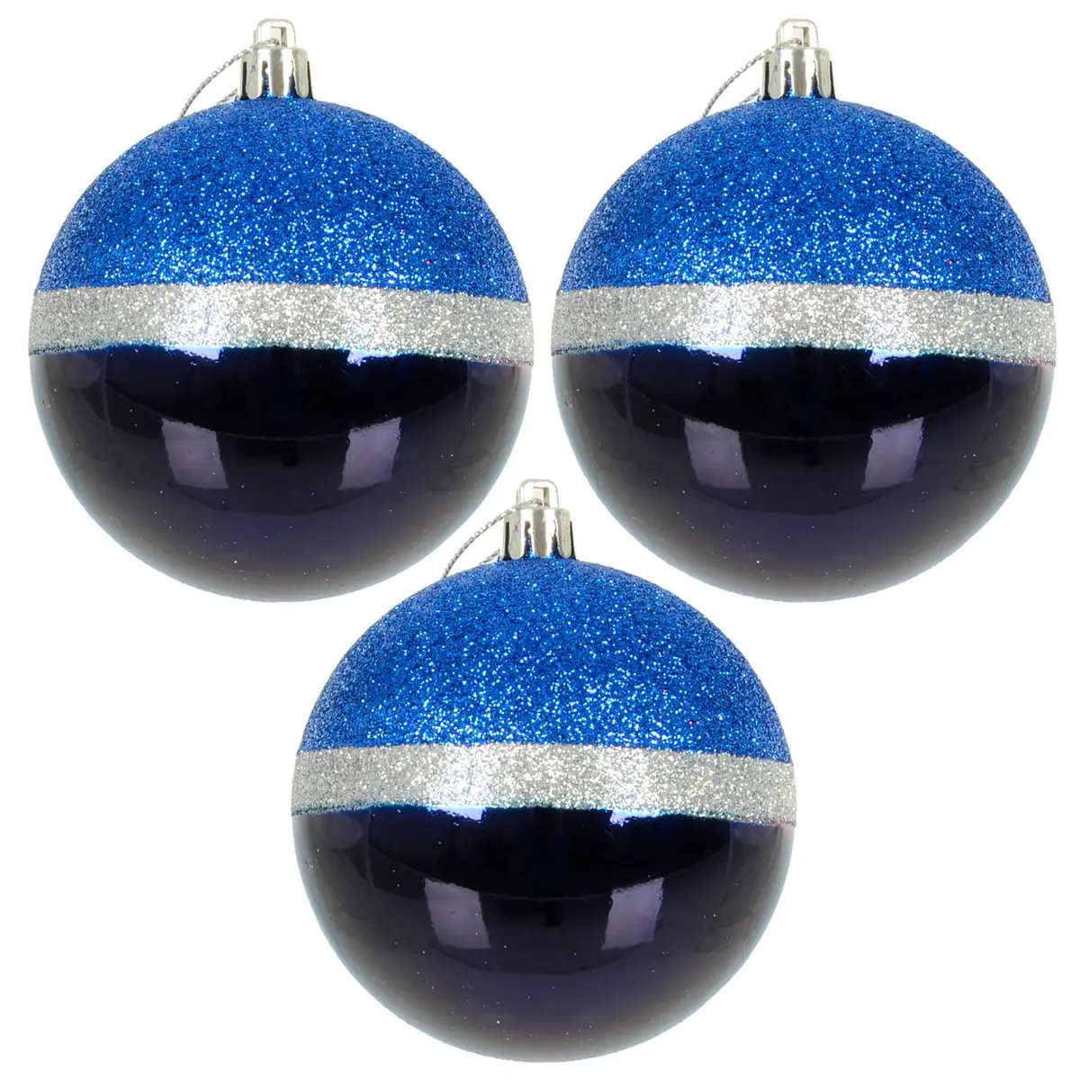 3Pk Large Round Christmas Tree Baubles 8Cm Navy Silver 1