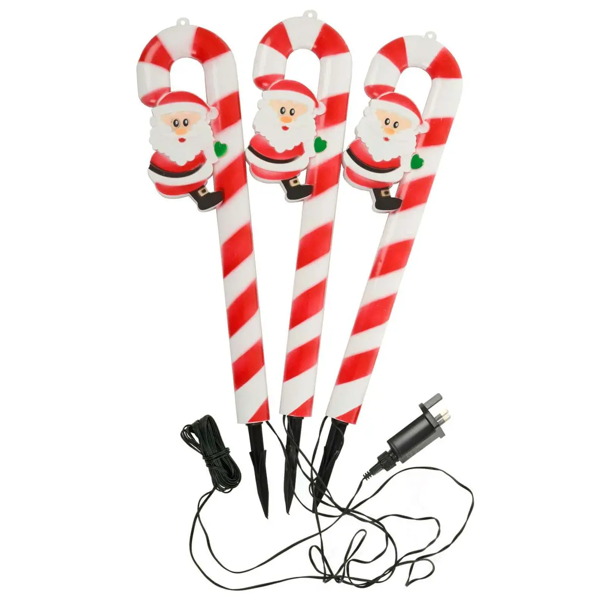 3 Santa Candy Cane Christmas Pathway Lights Outdoor Garden Stakes 1