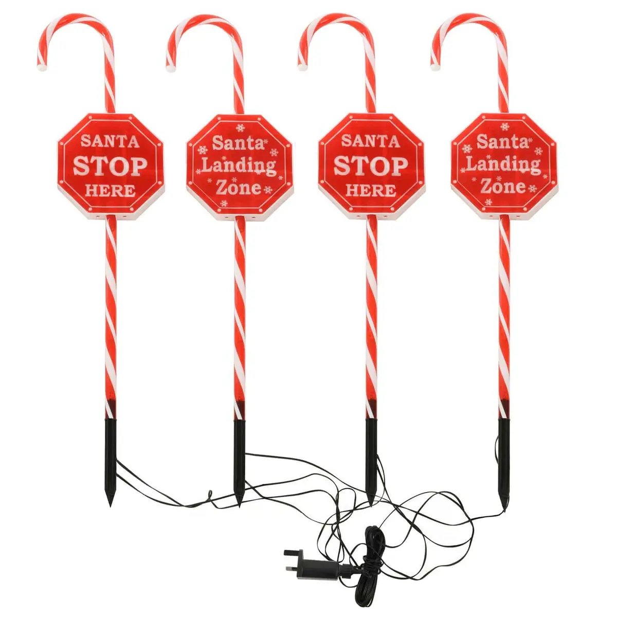 4 Candy Cane Stop Signs Christmas Pathway Lights Garden Stakes 1