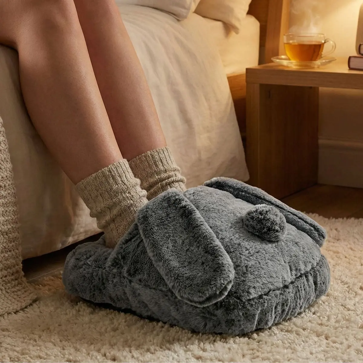 Hot Water Bottle Novelty Feet Warmer Slipper Cover Faux Fur 1