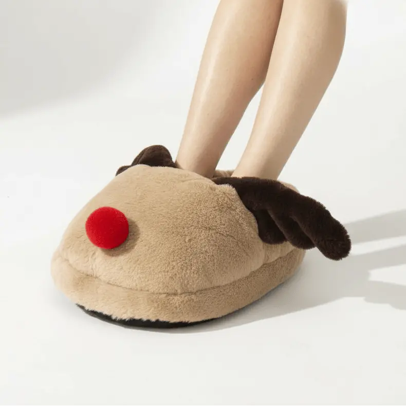 Reindeer Hot Water Bottle Novelty Feet Warmer Slipper Cover Faux Fur 1