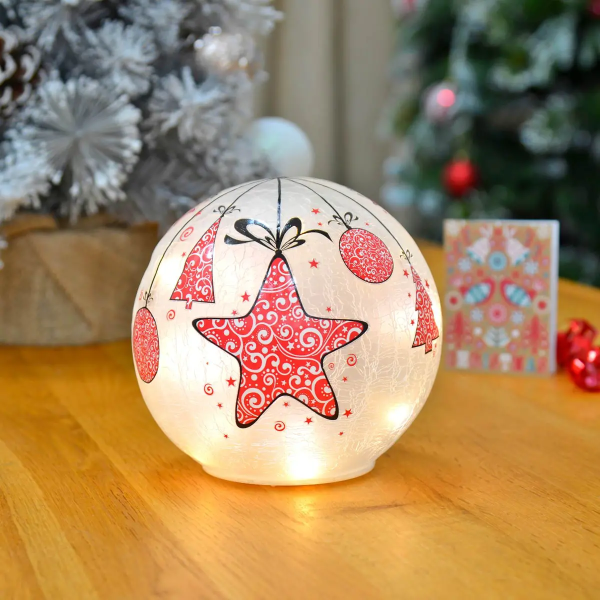 Light Up Christmas Crackle Ball Decoration Led Ornament 15Cm 1