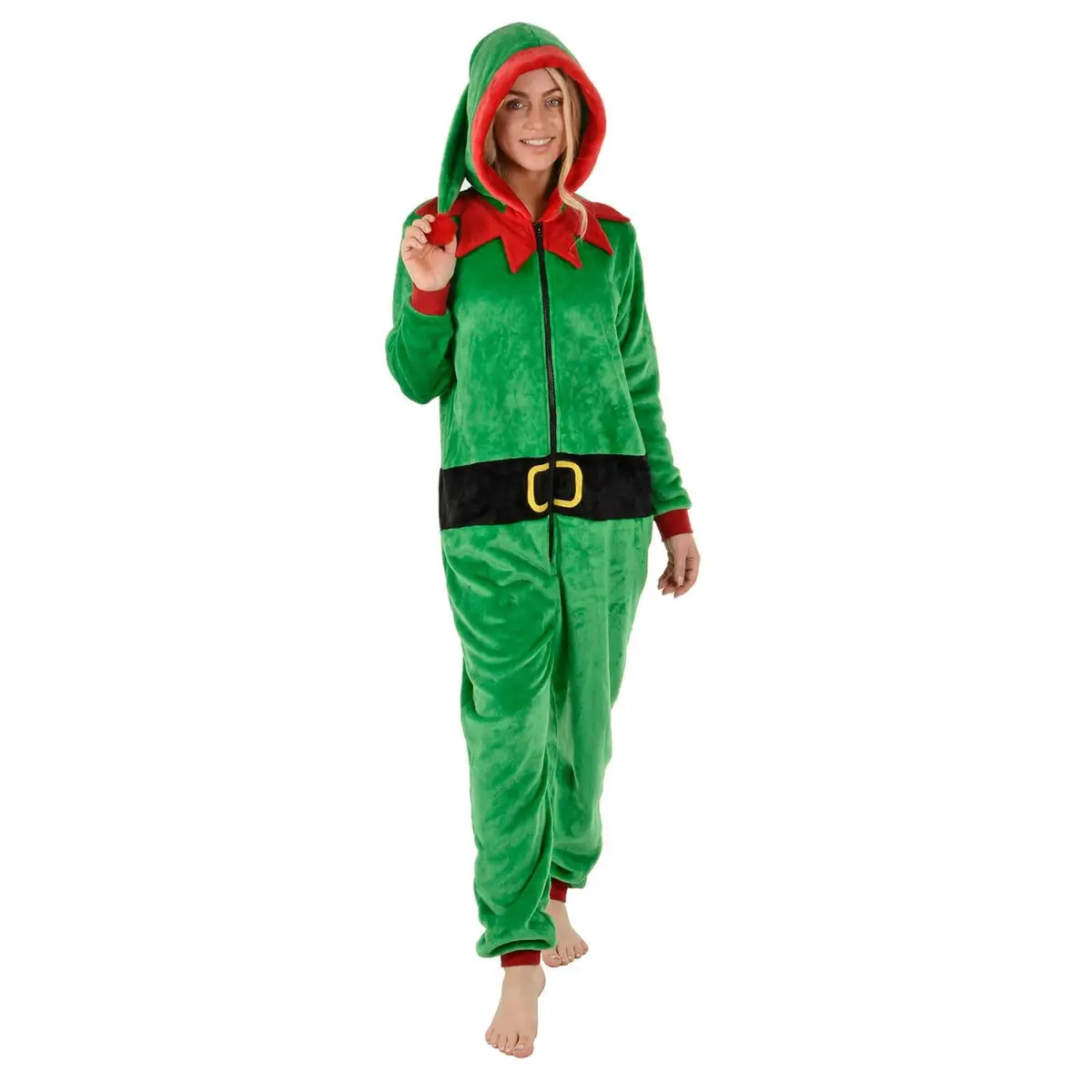 Womens All In One Elf Pyjama Suit Fleece Christmas Nightwear 1