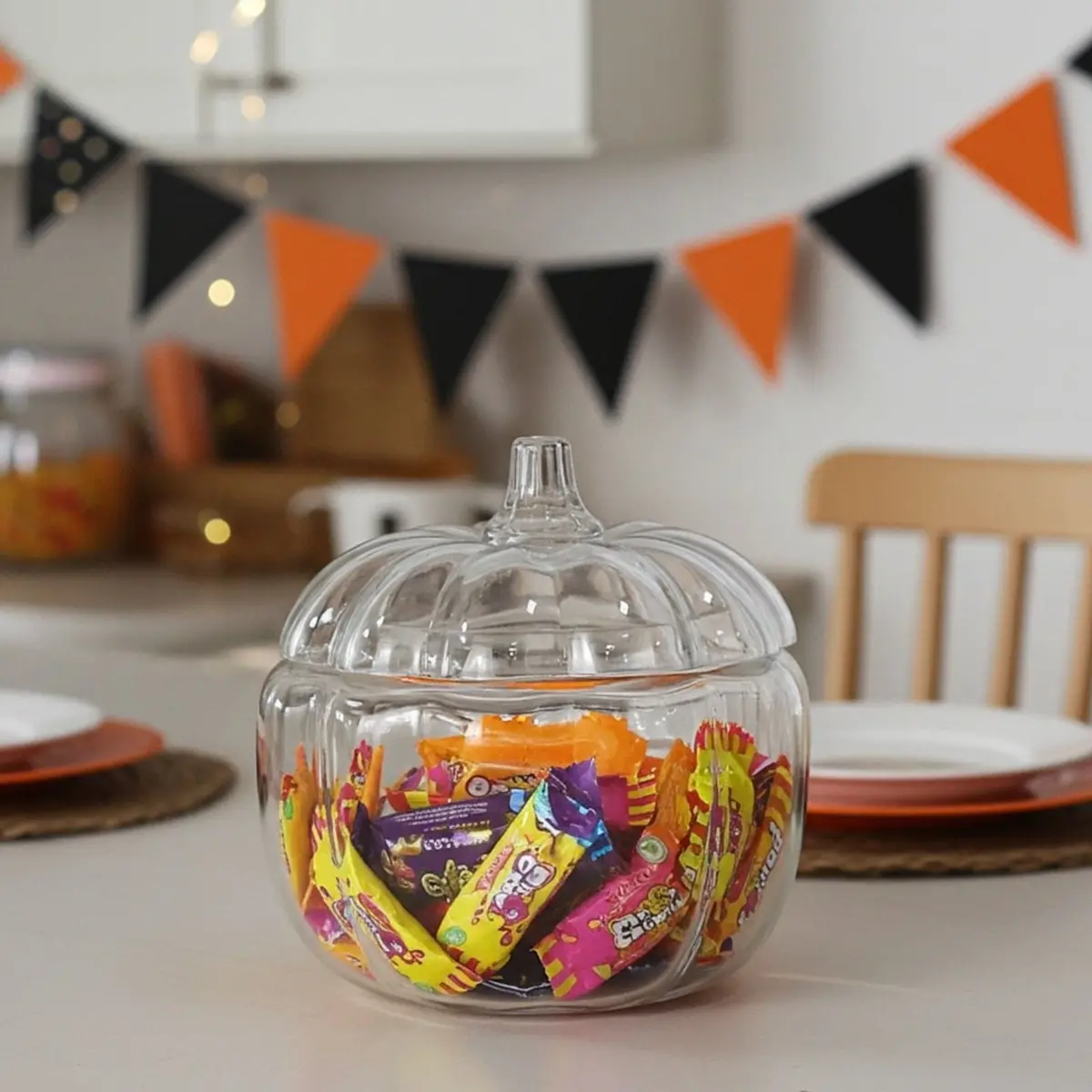 Large Pumpkin Shape Candy Jar Clear Glass Sweet Storage 20Cm 1
