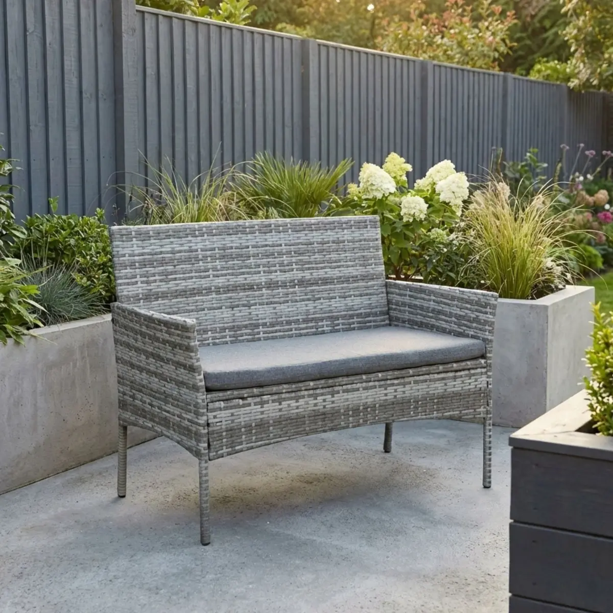 Garden Bench 2 Seat Grey Rattan Outdoor Furniture Azuma 1