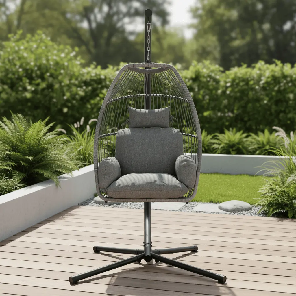 Rimini Swing Chair Garden Hanging Seat Basket Grey Rattan 1