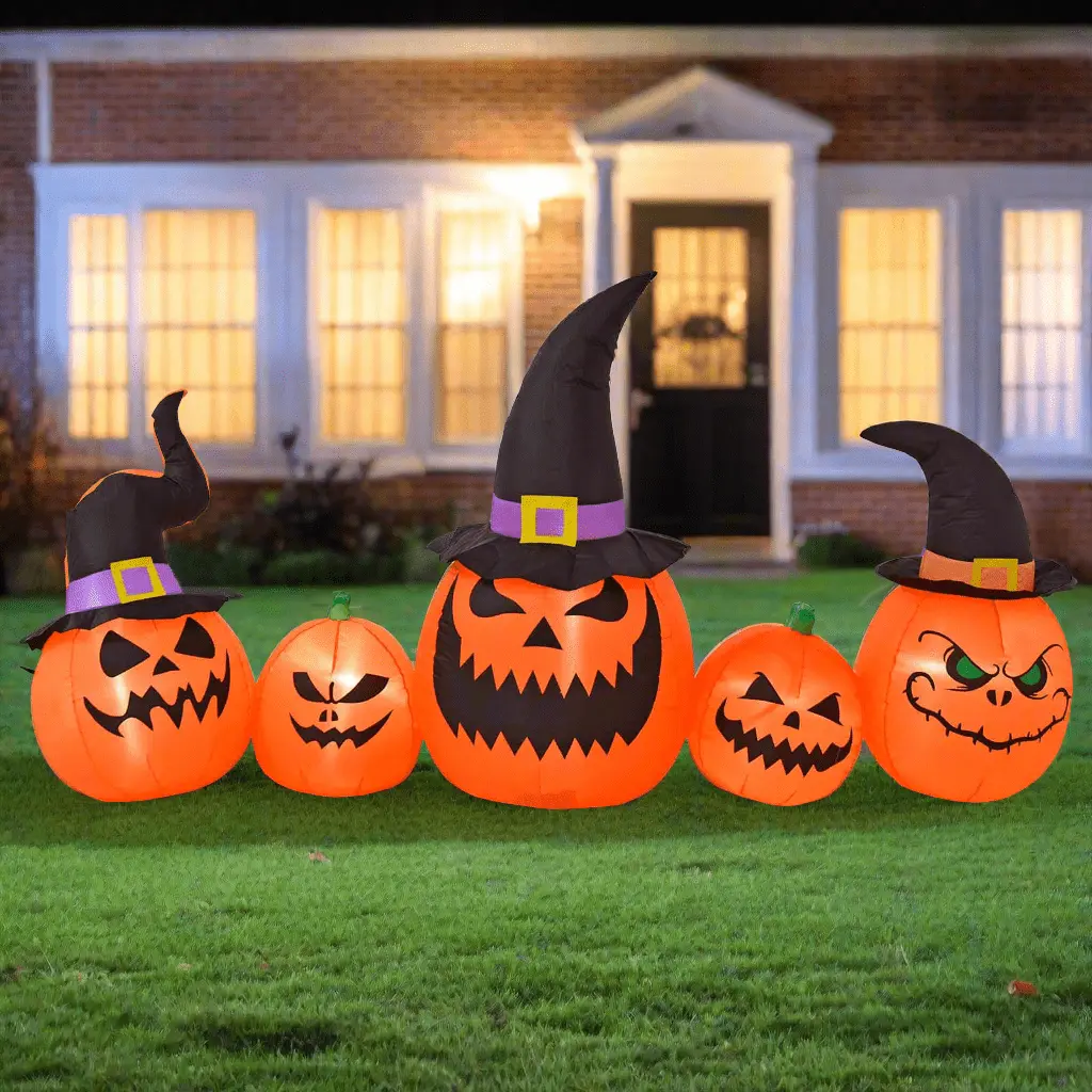 8Ft Led Inflatable 5 Evil Pumpkins Witch Hats Halloween Decoration 1
