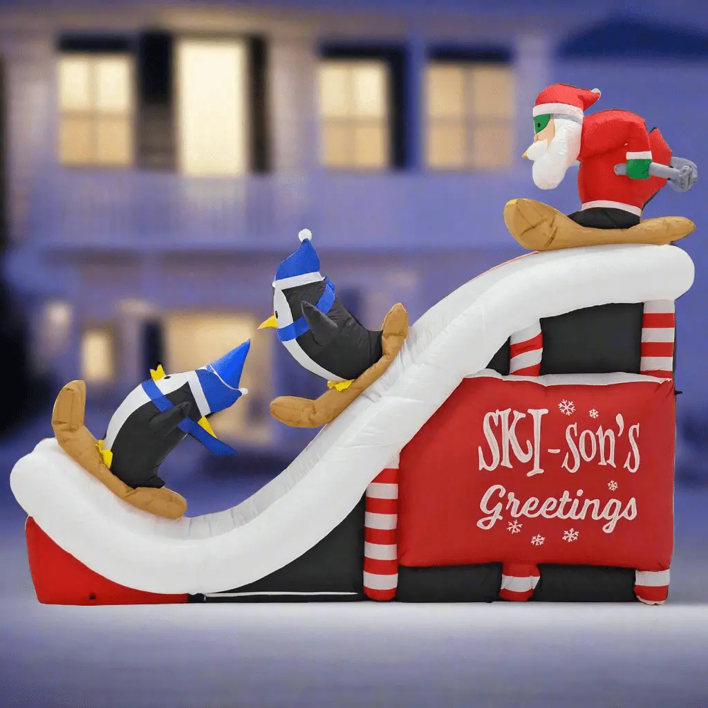9Ft Led Inflatable Santa Ski Jump Penguins Christmas Decoration 1