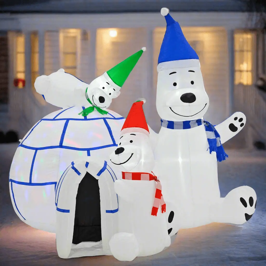6Ft Inflatable Igloo Led Disco Lights Polar Bears Decoration 1