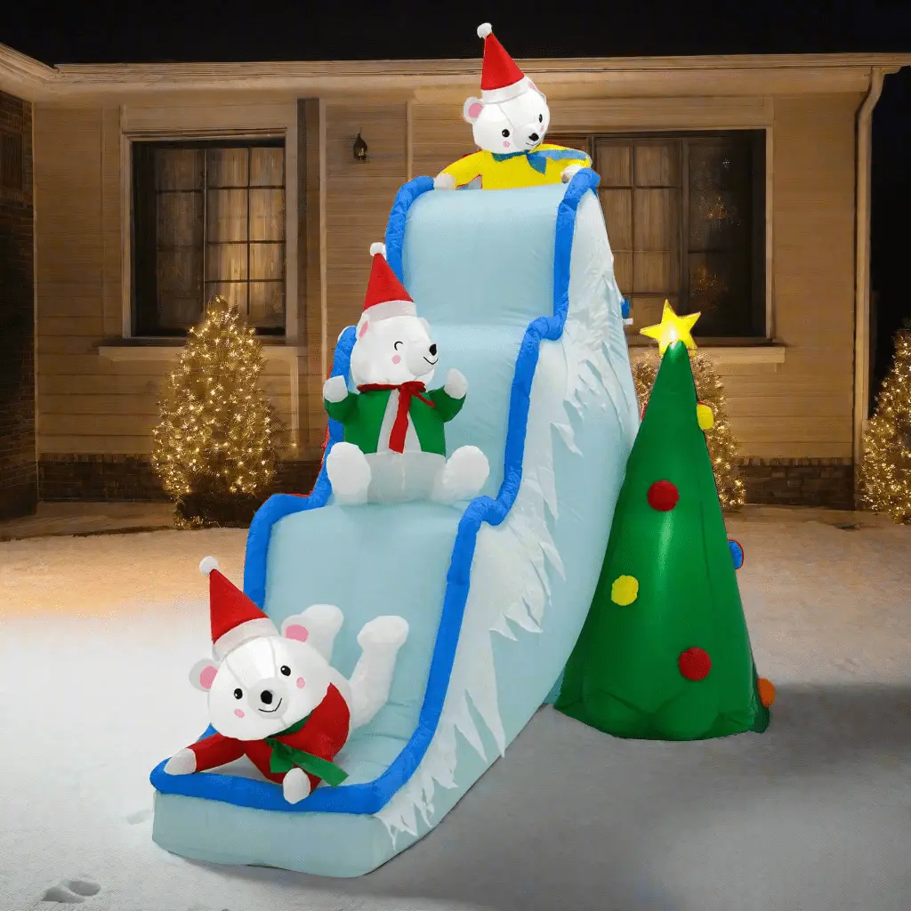 9Ft Inflatable Light Up Polar Bear Slide Tree Christmas Decoration 1