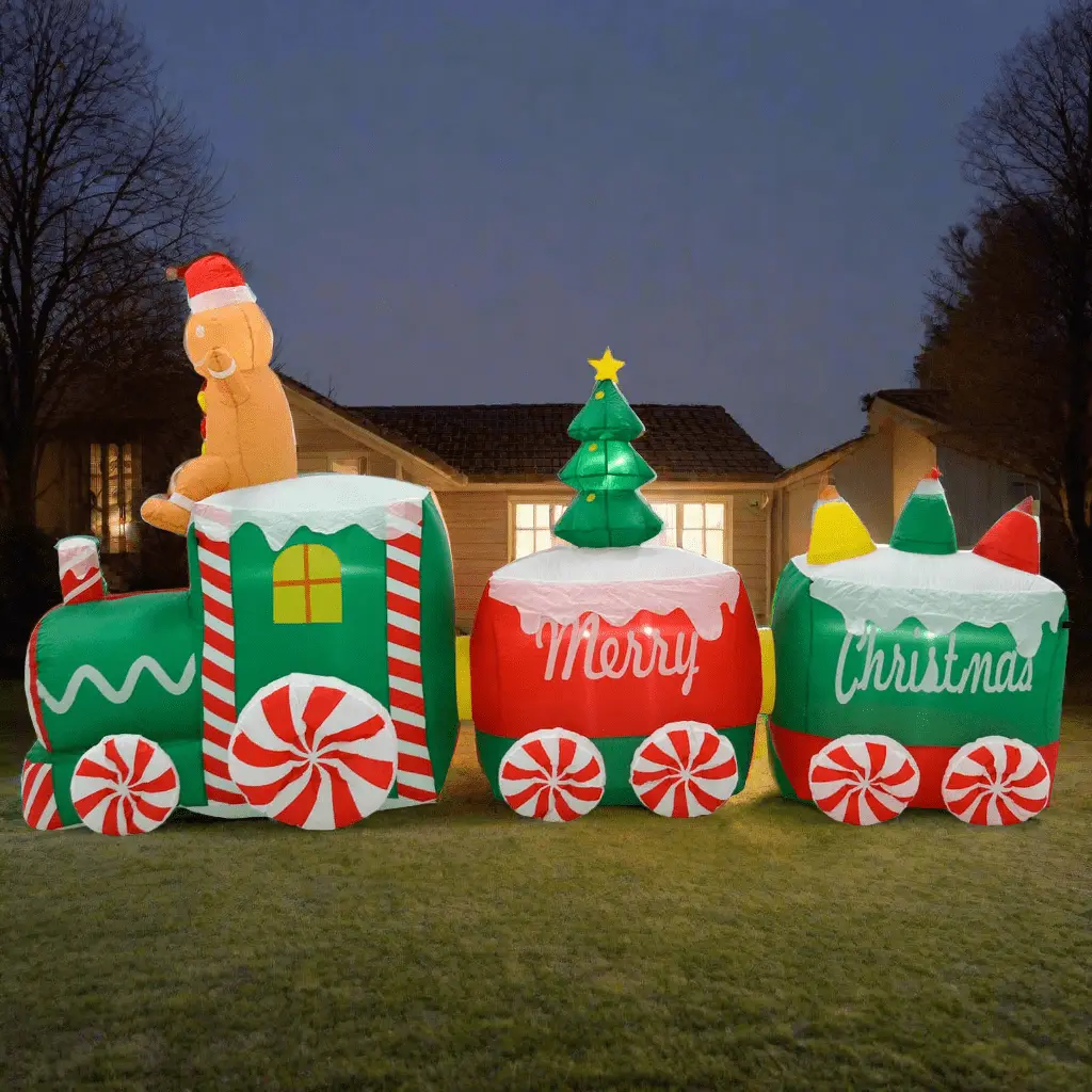 10Ft Inflatable Gingerbread Man Train Led Christmas Decoration 1