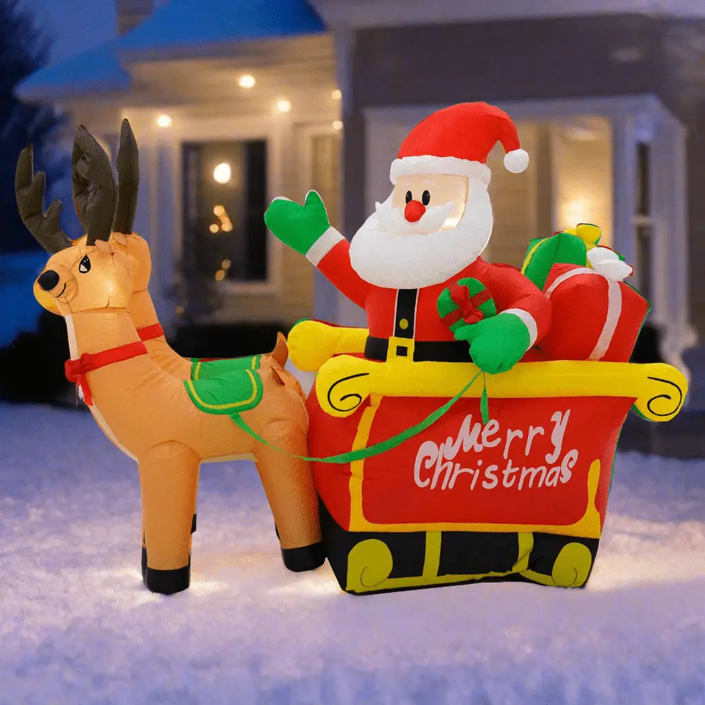 6Ft Led Inflatable Santa Sleigh 2 Reindeer Christmas Decoration 1