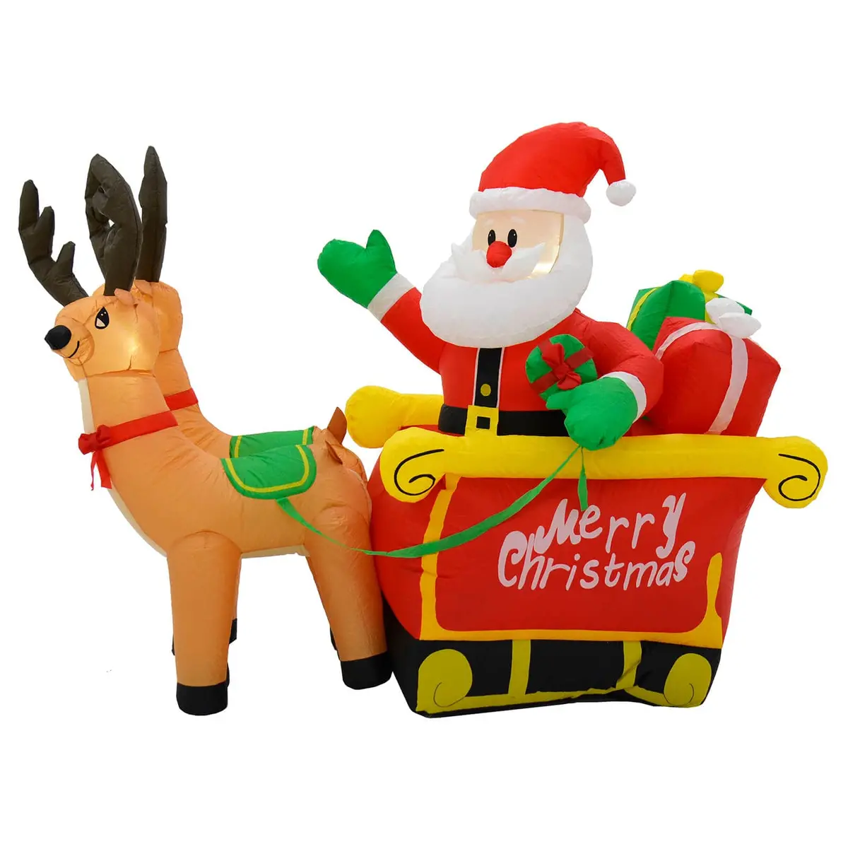 6Ft Led Inflatable Santa Sleigh 2 Reindeer Christmas Decoration 2