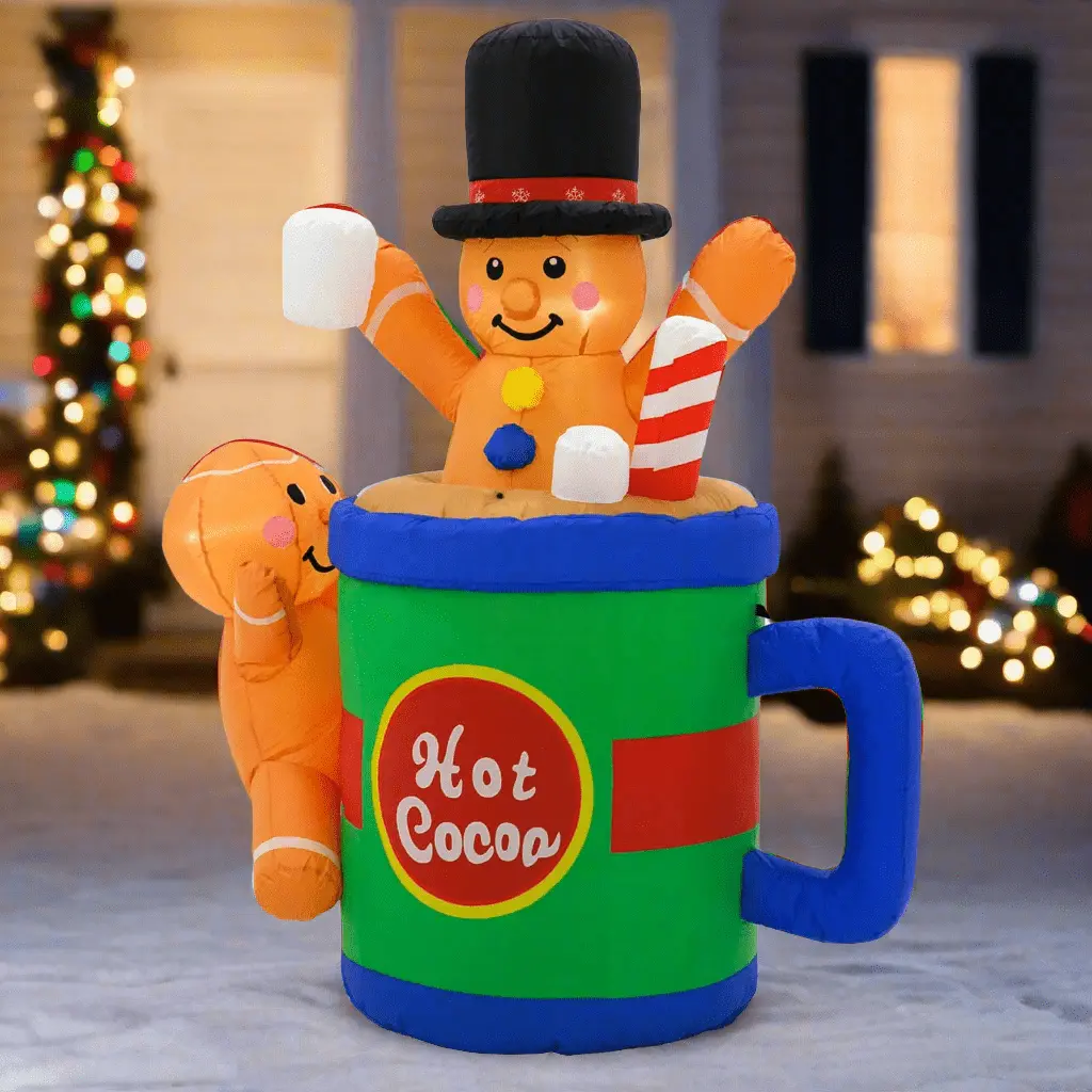 6Ft Inflatable Gingerbread Man In Cup Led Christmas Decoration 1