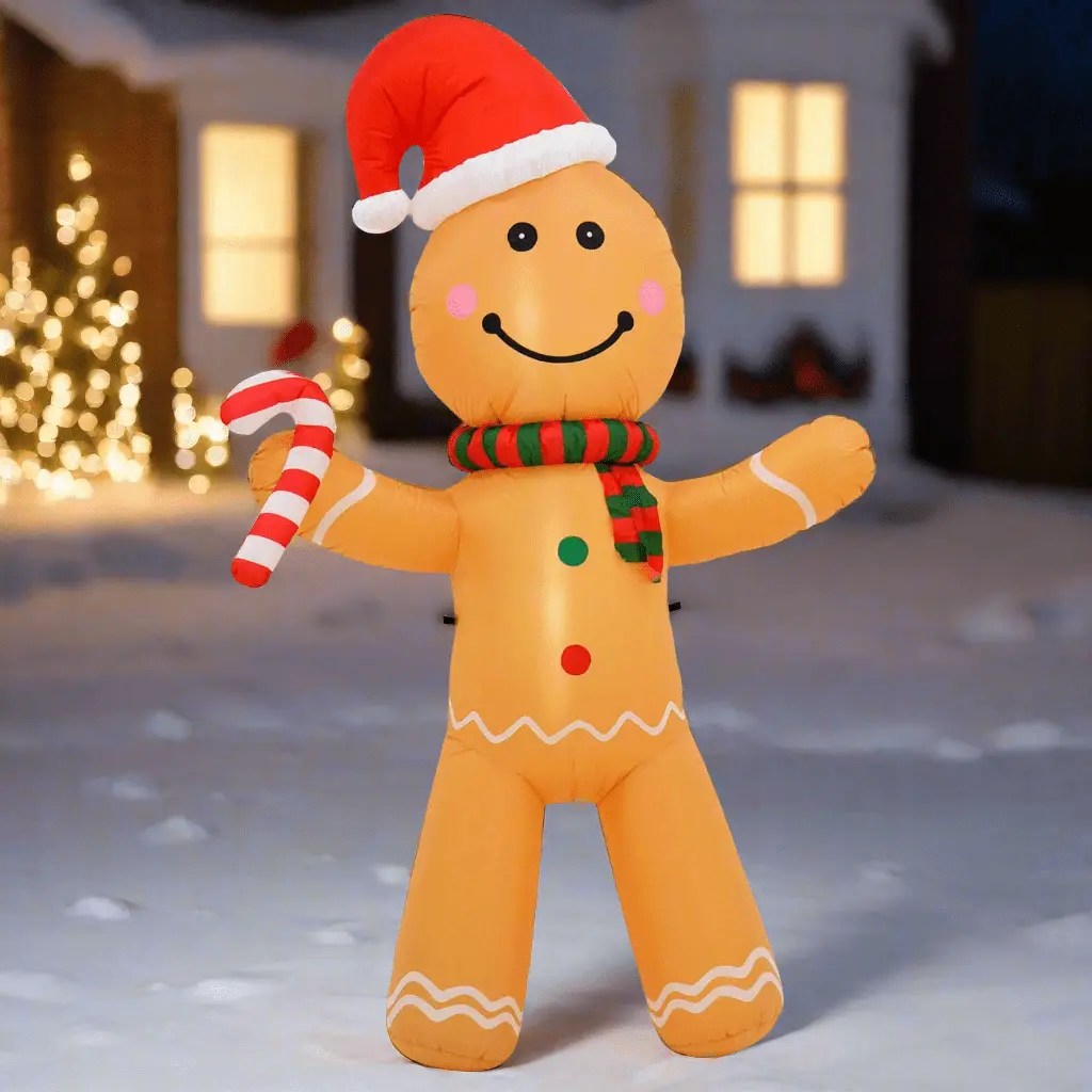 8Ft Inflatable Gingerbread Man Candy Cane Led Christmas Decoration 1