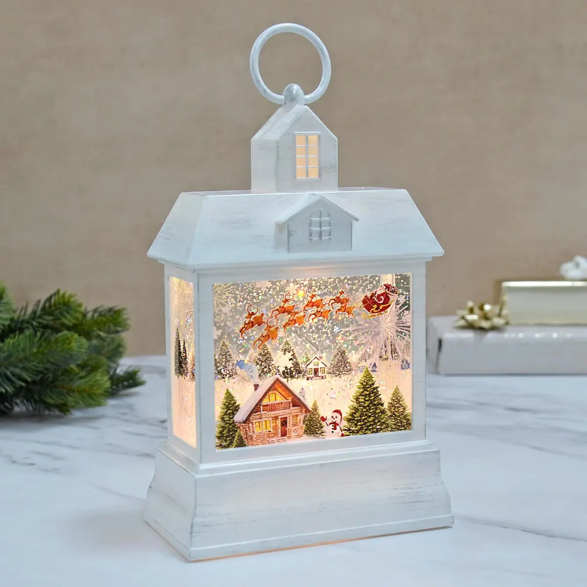 Led Santa House Glitter Water Spinner Christmas Decoration 30Cm 1