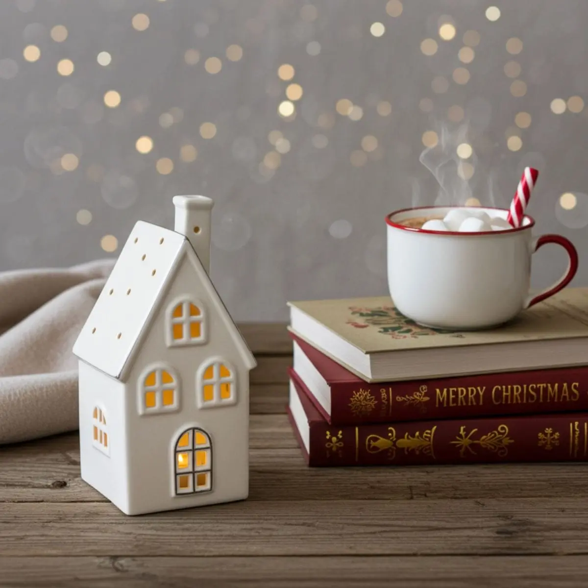 Christmas House Tea Light Candle Holder Decoration White 21Cm 1