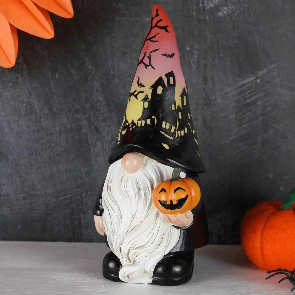 Light Up Halloween Gnome With Pumpkin Figure Decoration 20Cm 1