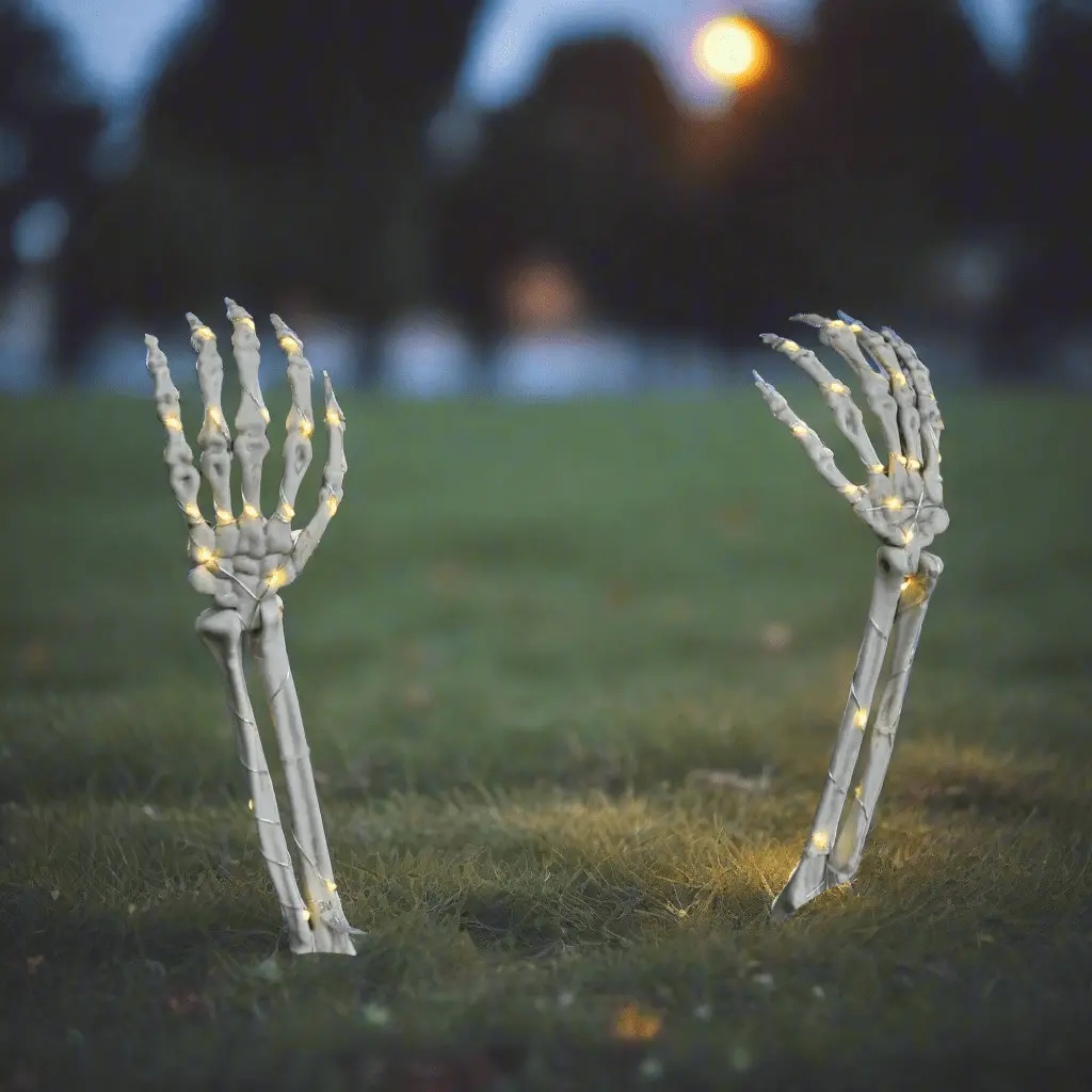 Set Of 2 Led Skeleton Arm Garden Stakes Halloween Decoration 46Cm 1