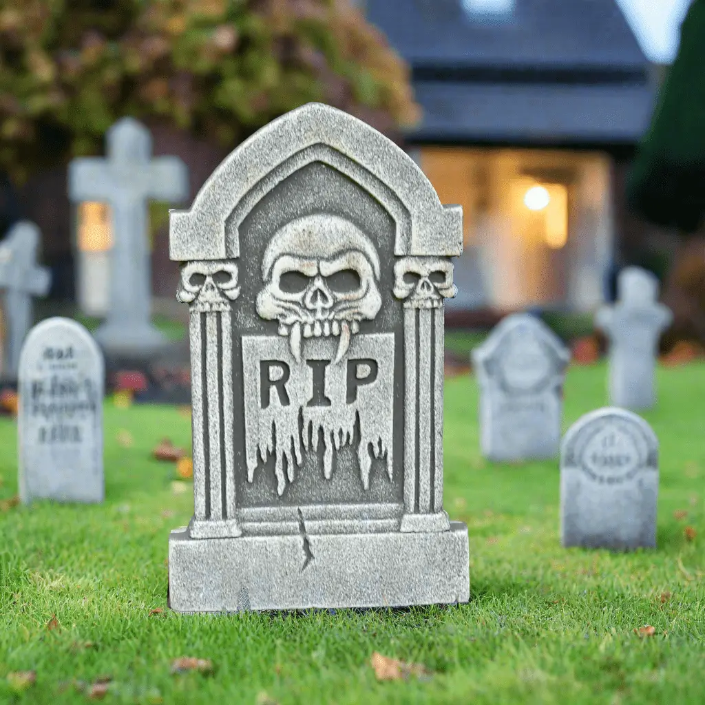 Skull Tombstone Rip Halloween Decoration Graveyard Prop 38Cm 1