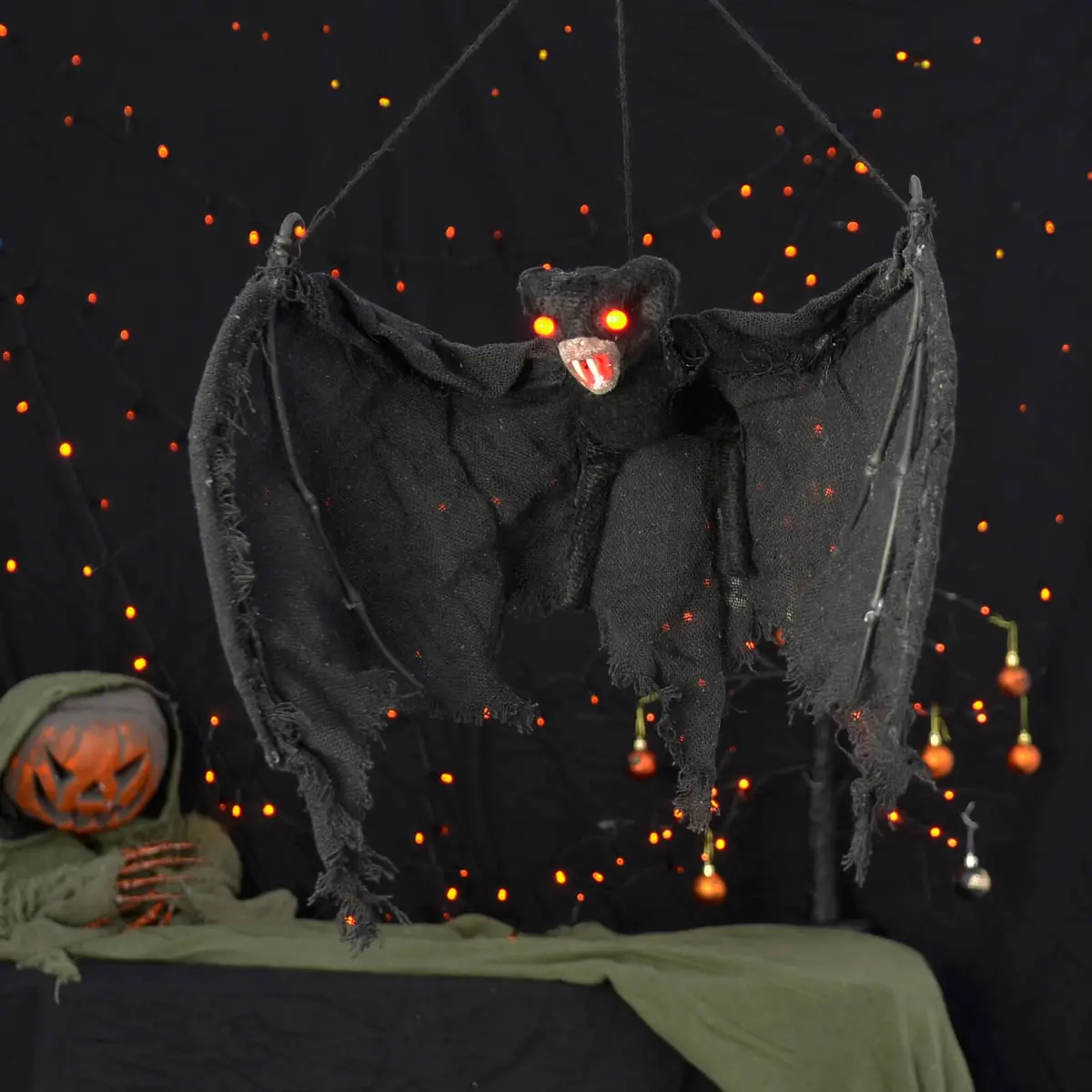 Light Up Black Bat Halloween Decoration Red Eyes 73Cm 1