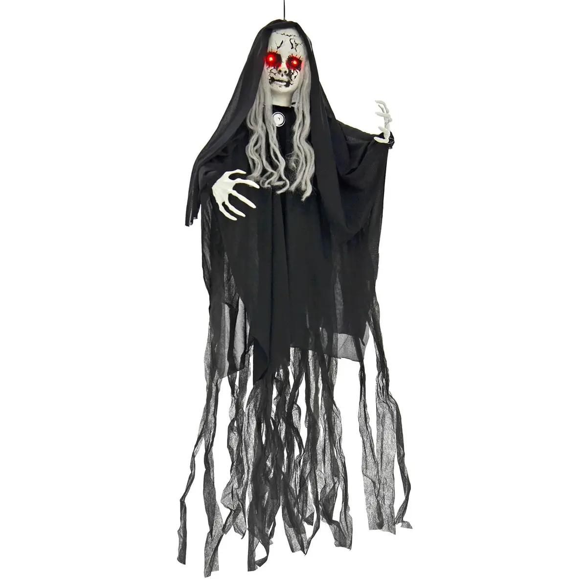 Hanging Scary Girl Light Up Eyes Sounds Halloween Decoration 1M 1
