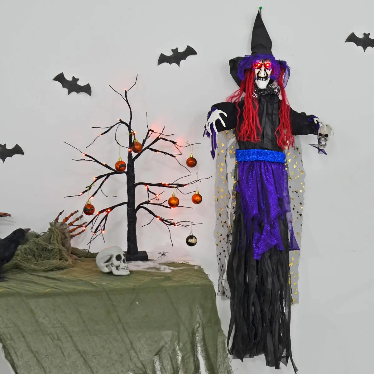 4Ft Hanging Witch Light Up Eyes Sounds Halloween Decoration 1