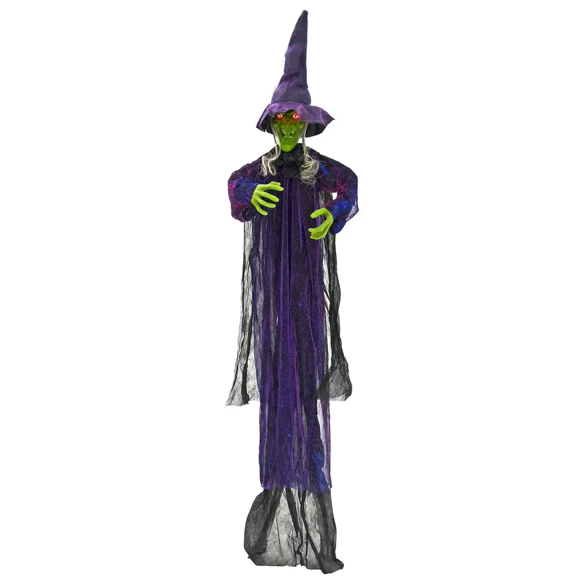 6Ft Hanging Witch Green Skin Light Up Eyes Sounds Decoration 1