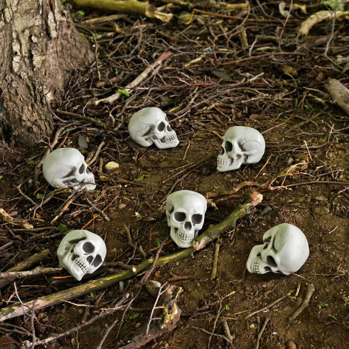 Pack Of 6 Skulls 10Cm Plastic Set Halloween Party Decoration 1
