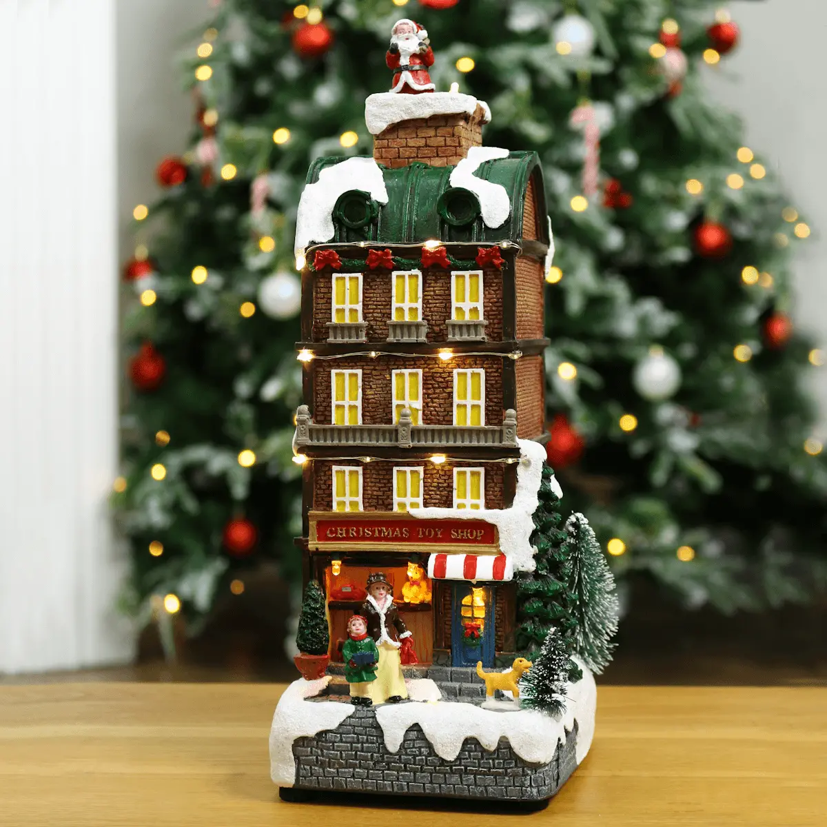 Christmas Toy Shop Light Up Moving Santa Musical Snow Scene 32Cm 1