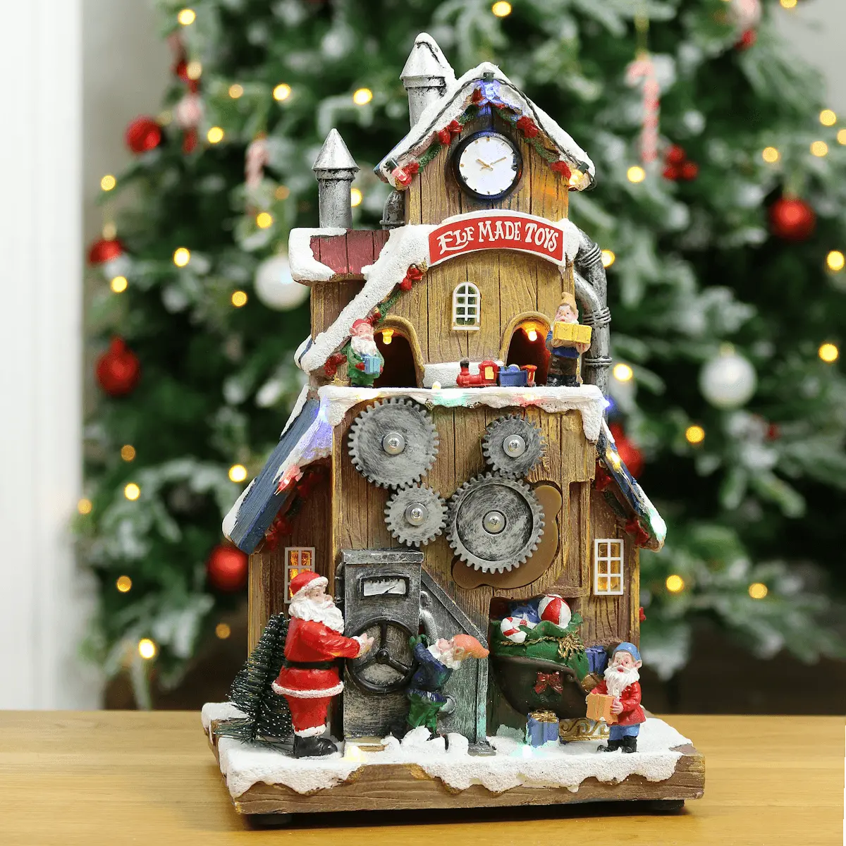 Christmas Toy Factory Light Up Moving Musical Snow Scene 29Cm 1