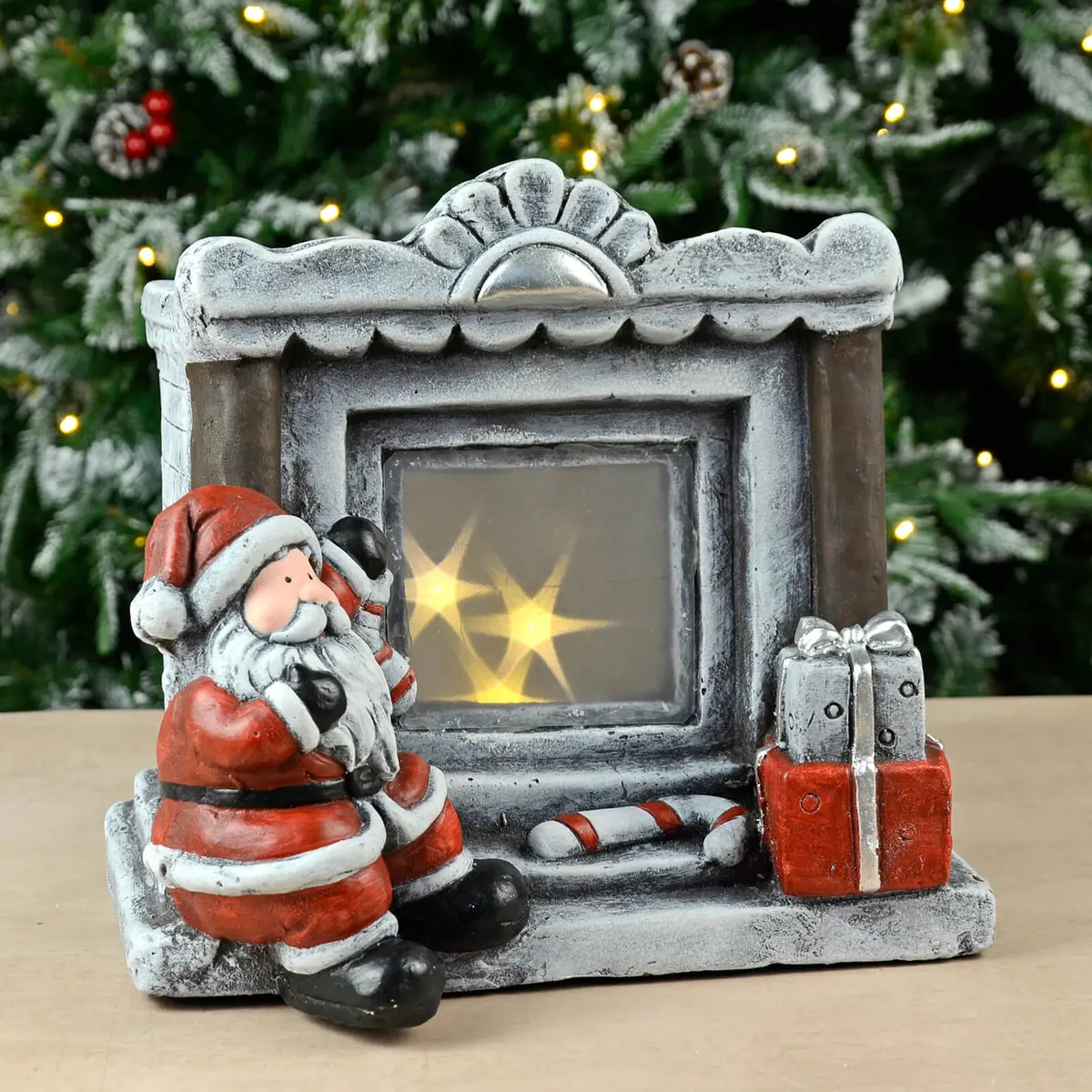 Santa At Fireplace Led Flashing Stars Christmas Decoration 30Cm 1