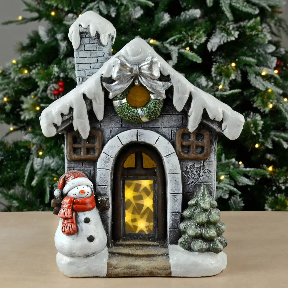 Snowman At House Led Flashing Stars Christmas Ornament 39Cm 1