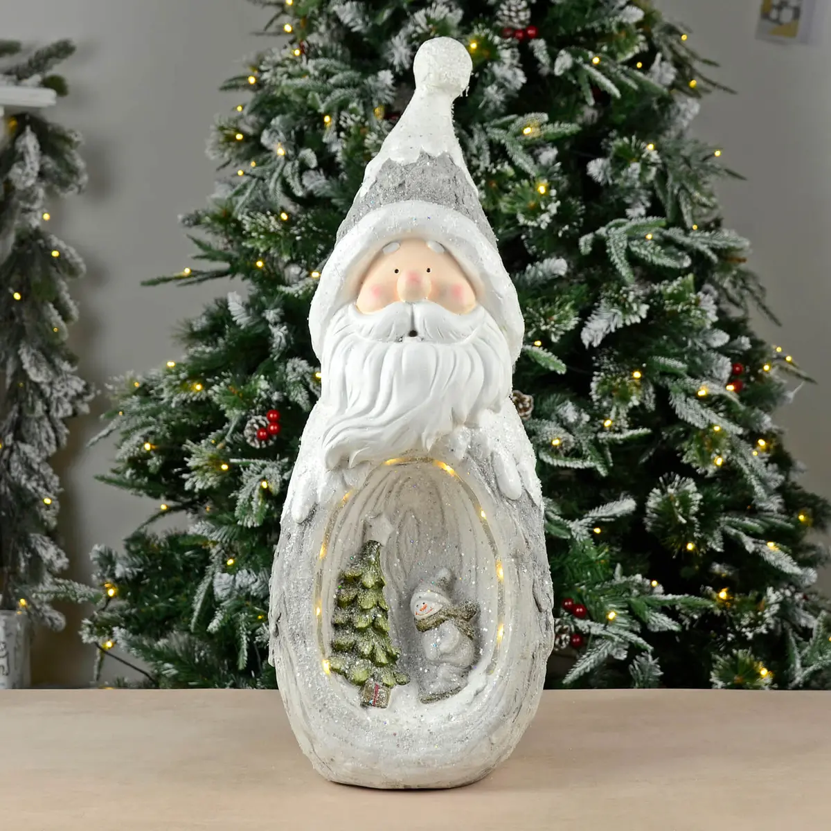 Led Santa With Snowman Scene Christmas Decoration Grey White 63Cm 1