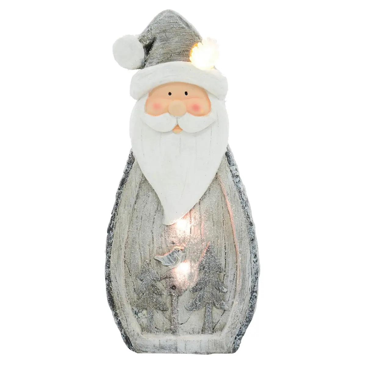Led Santa With Bird House Christmas Decoration Grey White 43Cm 1