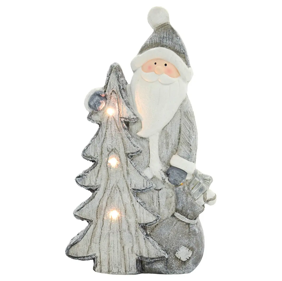 Led Santa & Christmas Tree Grey White Ceramic Ornament 47Cm 1
